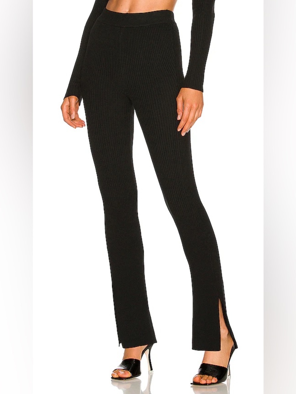 ZARA Black High-Waist Split-Hem Flare leg Pants Stretch Leggings Large